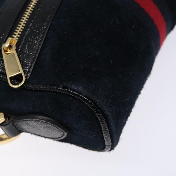 GUCCI Sherry Line Shoulder Bag Suede Navy Gold - Picture 11 of 16
